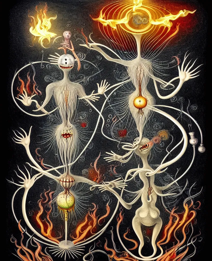 Image similar to whimsical freaky creature sings a unique canto about'as above so below'being ignited by the spirit of haeckel and robert fludd, breakthrough is iminent, glory be to the magic within, painted by ronny khalil