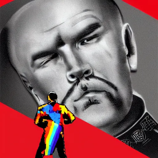 Image similar to lgbt art, tom of finland style, vladimir lenin, in billy herrington body, communism art in 4 k, high quality