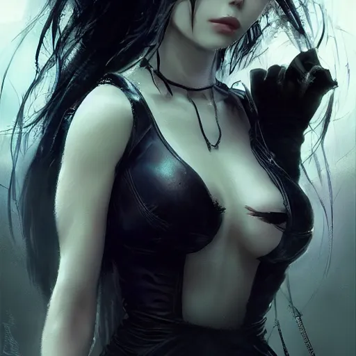 Prompt: kerli koiv, tifa lockhart, darkwave, darksynth character portrait, sharp, digital matte painting, art by luis royo, greg rutkowski, wlop, dramatic lighting, trending on artstation