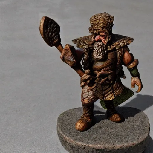 Image similar to Confused warrior dwarf standing on stone spiral staircase