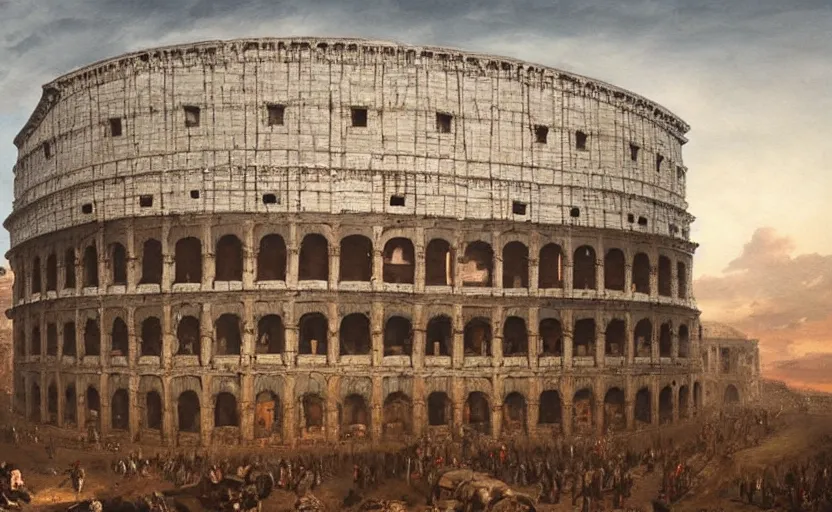 Image similar to A painting of the Roman Colosseum trending on artstation in the style of Greg Rutkowski
