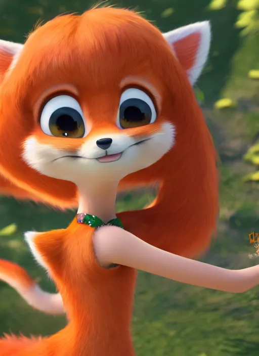 Prompt: female furry mini cute style, character adoptable, highly detailed, rendered, ray - tracing, cgi animated, 3 d demo reel avatar, style of maple story and zootopia, maple story fox girl, orange fox, dark skin, petite, soft shade, soft lighting