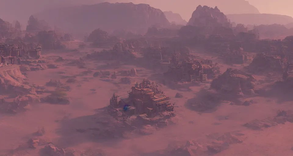 Image similar to a distant desert village, artstation, cgsociety