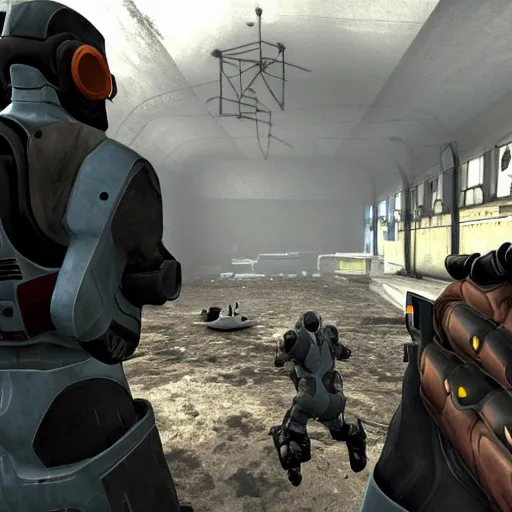 Prompt: still frame from the game half life 3