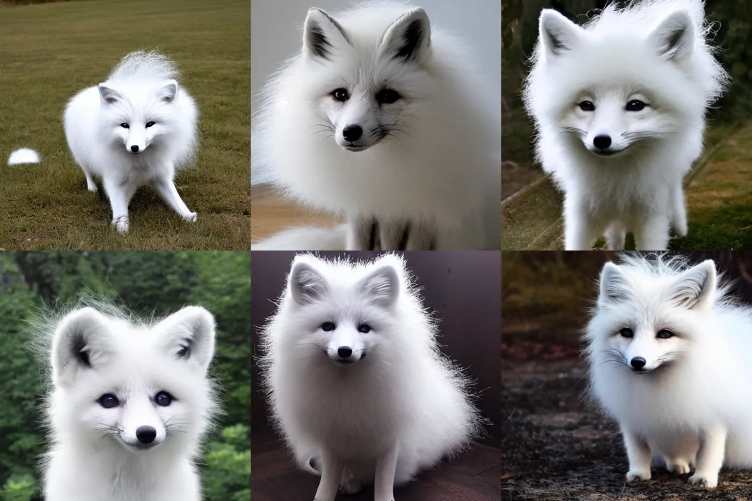 Prompt: white - haired fox, poofy fluffy fur like a cloud cotton ball fluff fur static