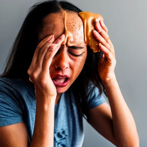 Prompt: photo of person crying in peanut butter
