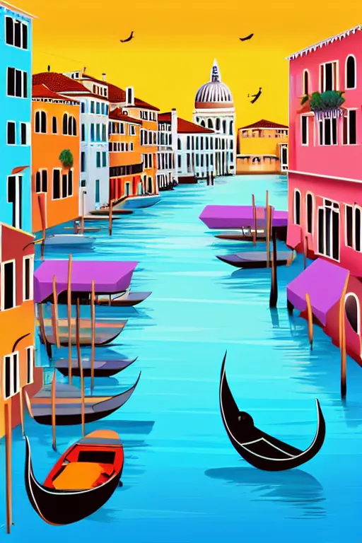 Prompt: minimalist boho style art of colorful venice at sunrise, illustration, vector art