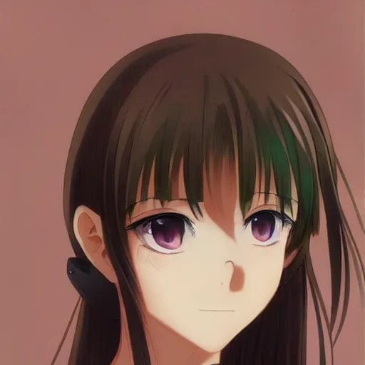 Image similar to key anime visual of a beautiful girl with brown hair and green eyes, trending on Pixiv; detailed