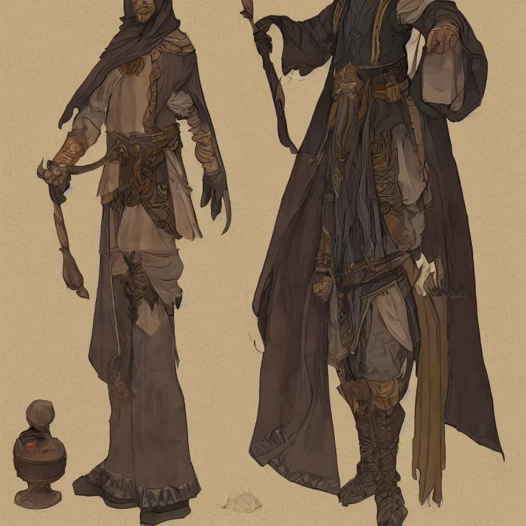 Image similar to A Wizard in desert robes concept art + detailed character portrait