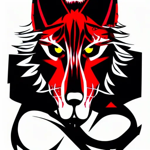 Image similar to vector illustration of a cyber wolf with a mohawk graffiti, red and black, punk, spray smudge, masterpiece, banksy