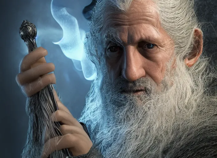 Image similar to hyperrealism, detailed textures, photorealistic 3 d render, a mystical wizard in the time of merlin, in the style of lord of the rings, sharp focus, ultra realistic, ultra high pixel detail, cinematic, intricate, cinematic light, concept art, illustration, art station, unreal engine 8 k