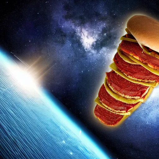 Prompt: Döner kebab floating in space, stars, nasa image, space telescope