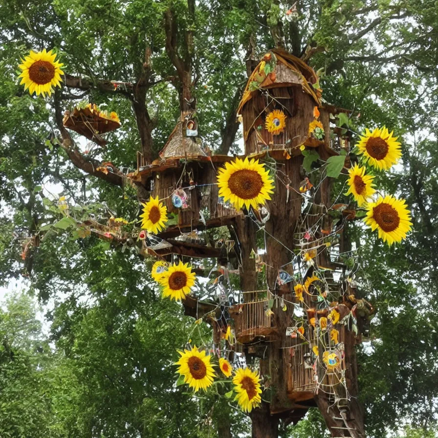 Prompt: Sunflower + Dreamcatcher + Treehouse