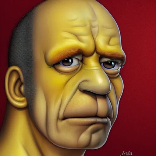 Prompt: beautiful realistic portrait of homer simpson, yellow skin by artgerm, leonardo di vinci