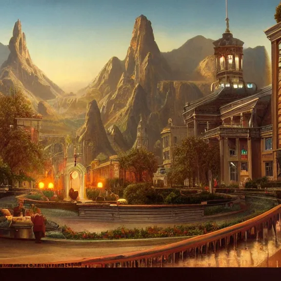 Image similar to Flan, science fiction matte painting, highly detailed, Thomas Kincaid