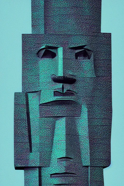 Image similar to cubist moai statue cutout digital illustration cartoon colorful beeple