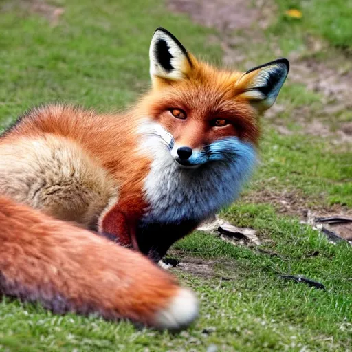 Image similar to a fox showing underneath his paws, pawpads,