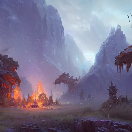 Image similar to world of warcraft landscape, oil painting, by greg rutkowski