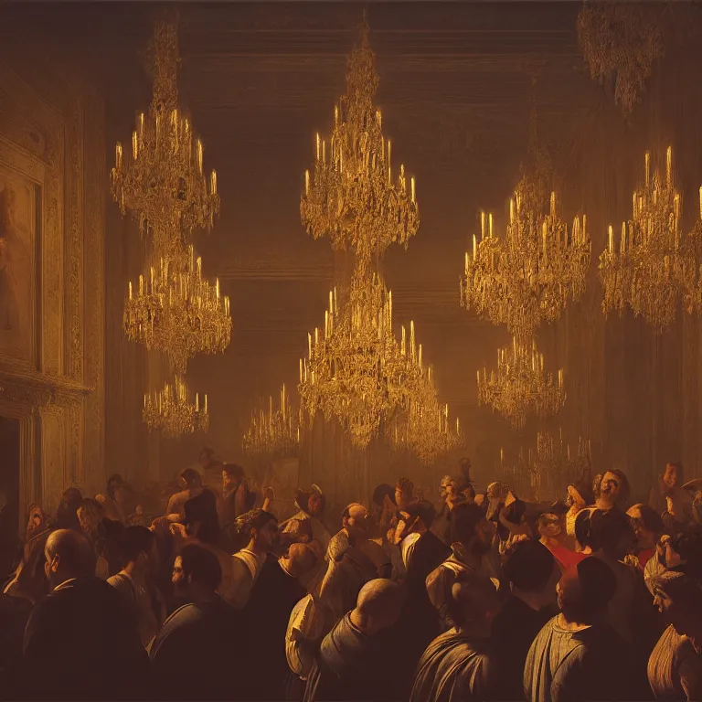 Prompt: Party in old Madrid, dreamlike atmosphere, symmetrical baroque painting, perfect composition, beautiful and detailed intricate high detailed octane that is trending on Artstation, 8K fine art photography, photorealistic, soft natural volumetric cinematic perfect light, chiaroscuro, award- winning photography, masterpiece, Raphael, Caravaggio, Greg Rutkowski, Beeple