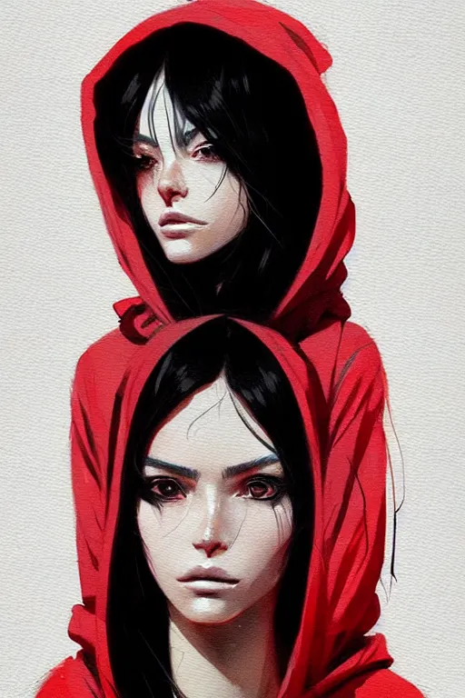Prompt: a ultradetailed portrait painting of a stylish woman in a oversized hoodie, she has a wolfcut, by conrad roset, greg rutkowski and makoto shinkai trending on artstation