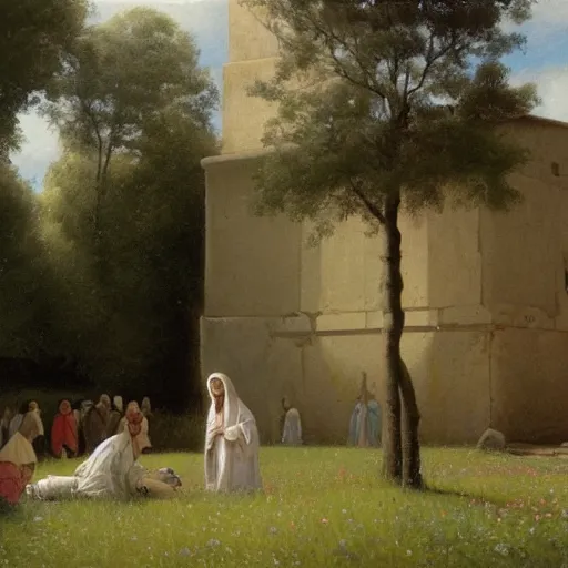 Image similar to A painting depicting the resurrection of Jesus Christ, (Jean Jules Linden), Peter Ilsted, (((flowers)))