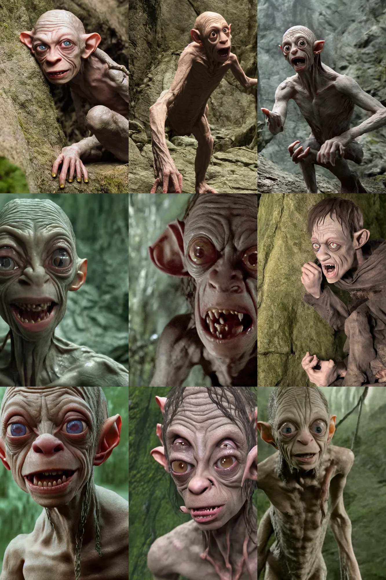 Prompt: movie still of pete davidson as gollum in the lord of the rings, 4 k, high quality
