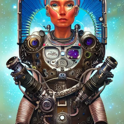 Prompt: Space BioPunk Steampunk portrait, Pixar style, by Tristan Eaton Stanley Artgerm and Tom Bagshaw.