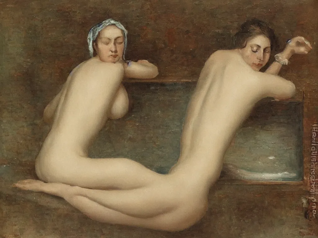 Image similar to woman in a bathtub. painting by fuchs ernst