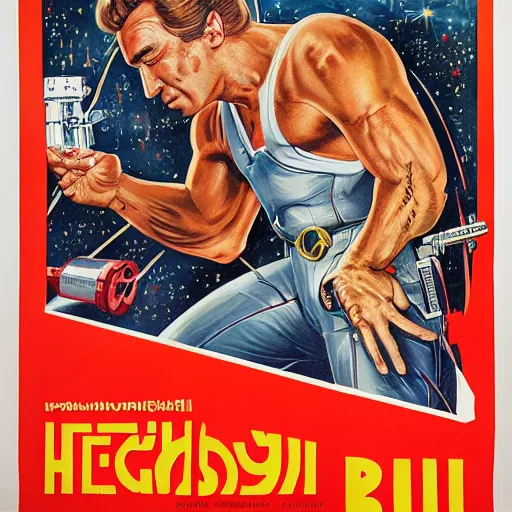 Prompt: ultra - detailed soviet poster showing billy herrington building a spaceship 8 k, hdr