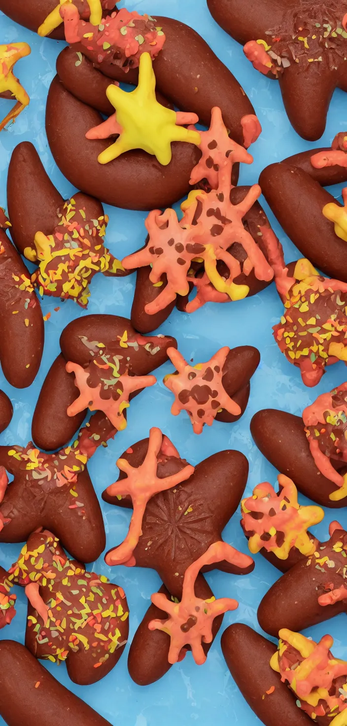 Prompt: chocolate starfish and the hot-dog flavoured water