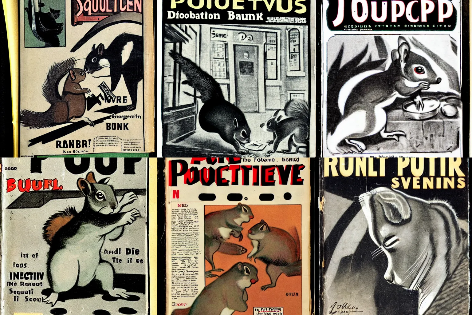 Prompt: 1 9 3 0 s pulp detective magazine about squirrel bank robberies
