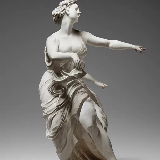 Image similar to a portrait of a marble statue of a woman dancing, wearing a beautiful dress