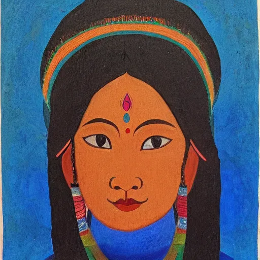 Prompt: nepali woman painting by leonardo da vinc in the style of monalisai