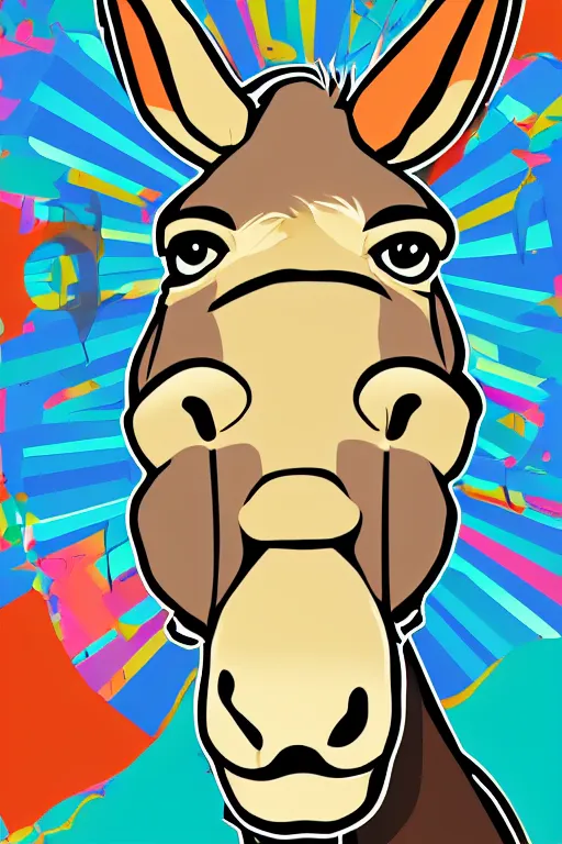 Image similar to Portrait of a chad donkey, anime, sticker, colorful, illustration, highly detailed, simple, smooth and clean vector curves, no jagged lines, vector art, smooth