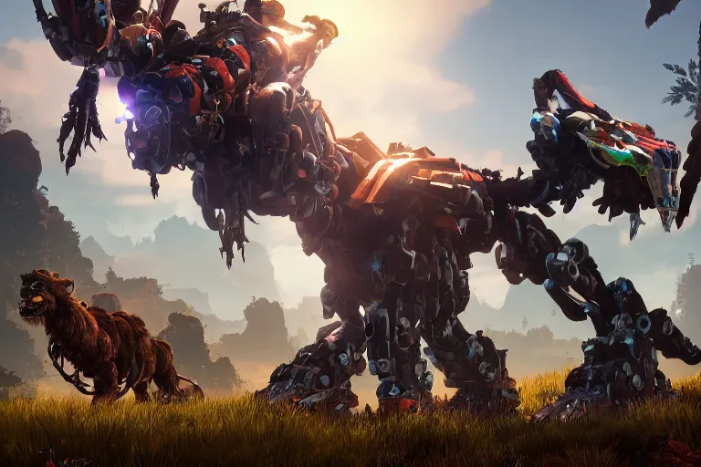 Image similar to watcher machine mecha animal beast robot of horizon forbidden west horizon zero dawn bioluminiscence global illumination ray tracing hdr fanart arstation by sung choi and eric pfeiffer and gabriel garza and casper konefal