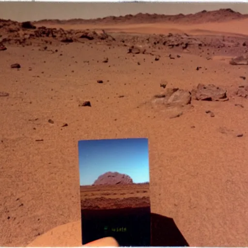 Prompt: polaroid camera captures of the desert on mars