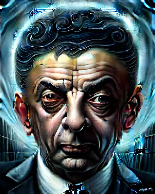 Image similar to lovecraft biopunk portrait of rowan sebastian atkinson by tomasz alen kopera and peter mohrbacher