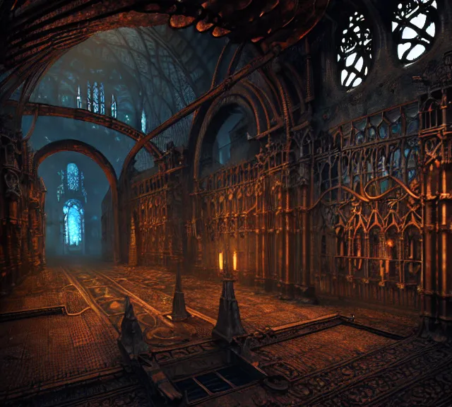 Image similar to steam necropolis, memento mori, gothic, neo - gothic, art nouveau, hyperdetailed copper patina medieval icon, stefan morrell, philippe druillet, ralph mcquarrie, concept art, steampunk, unreal engine, detailed intricate environment, octane render, moody atmospherics, volumetric lighting, ultrasharp, ominous, otherworldly