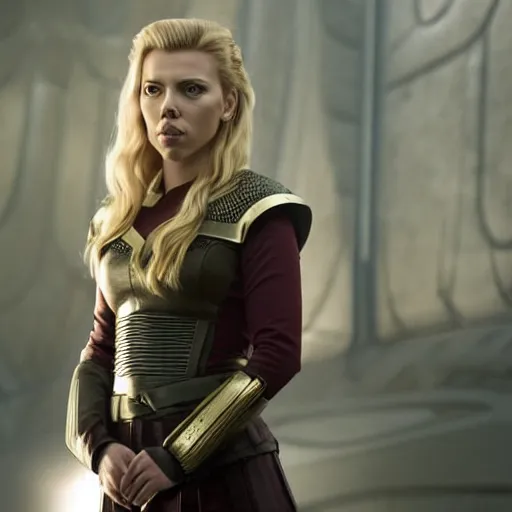 Image similar to starfleet uniform, portrait of scarlett johansson as lagertha, in starfleet uniform, from the tv series vikings