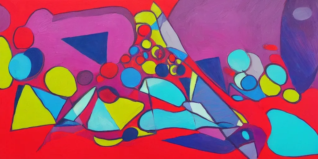 Image similar to abstract forms in the bold colourful detailed style of bill melendez,