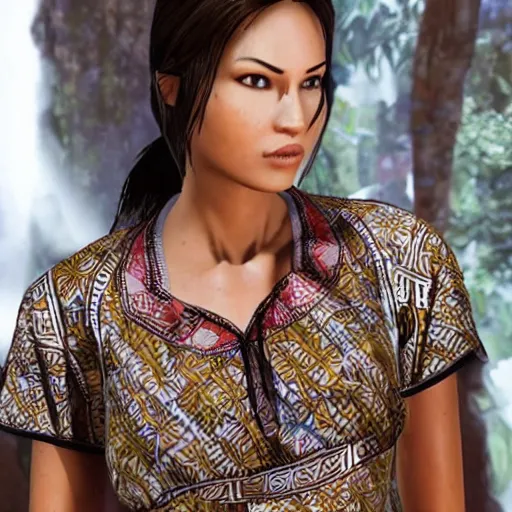 Prompt: how many times i told you to give me lara croft wearing batik!