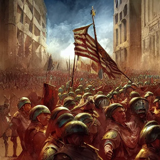 Image similar to Roman Emperor Constantine leading an army by Marc Simonetti