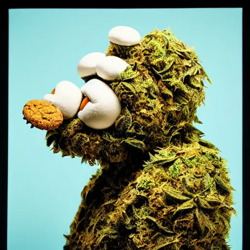 Image similar to cookie monsta made of weed trichomes bud photography portrait stylised jonathan zawada lit from multiple angles soft