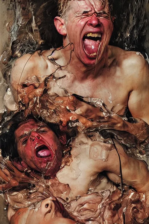 Prompt: portrait of a man enraged, part by Jenny Saville, part by Norman Rockwell