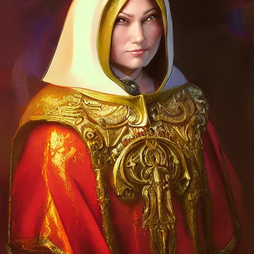 Image similar to female pope, an oil painting by ross tran and thomas kincade