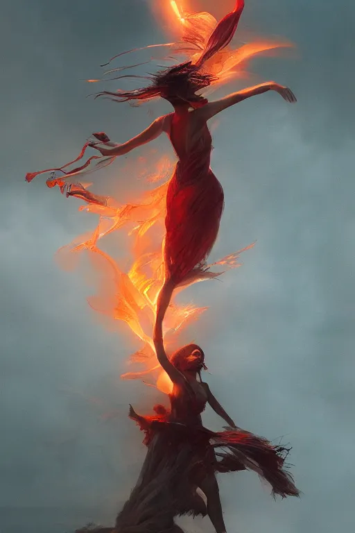 Image similar to fire dancer in the wind by artgem and greg rutkowski, light cone, reimagined by industrial light and magic