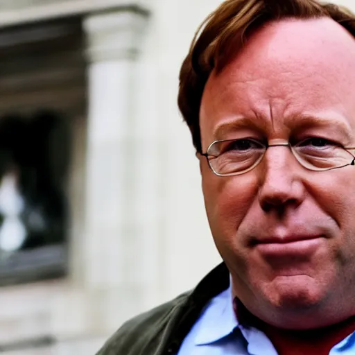 Image similar to photo of alex jones cosplaying harry potter.