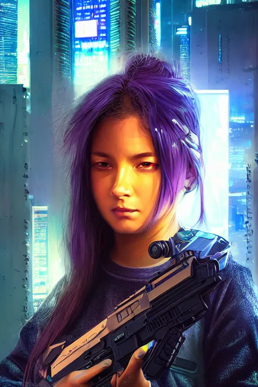 Image similar to portrait futuristic trustworthy cyberpunk young female gunner, in futuristic heavily sandstorm tokyo rooftop cyberpunk night, ssci-fi, fantasy, intricate, very very beautiful, elegant, neon light, highly detailed, digital painting, concept art, human anatomy, soft light, hdri, smooth, sharp focus, illustration, art by tian zi and craig mullins and WLOP and alphonse mucha