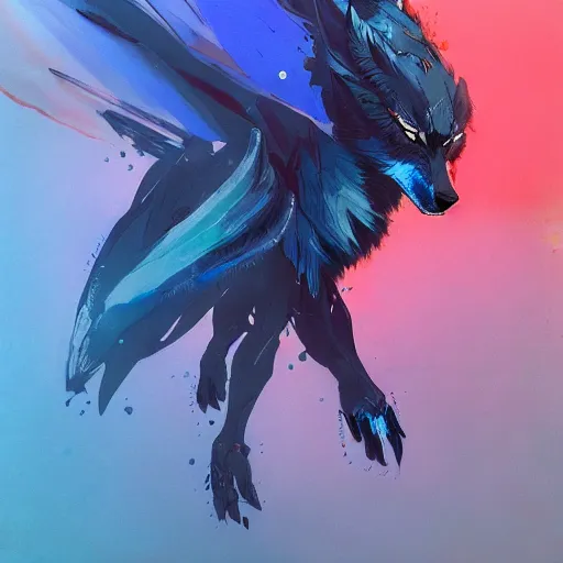 blue wolf with wings