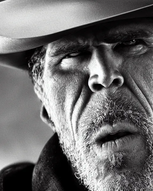 Image similar to film still close up shot of ron perlman as the man with no name from the movie a fistful of dollars. photographic, photography